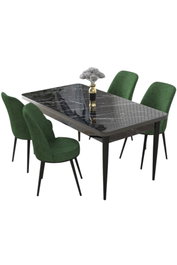 Hanah Home Juego de Mesa y Sillas de Comedor con Tablero de Mármol Negro y Sillas Caqui, Melamina y Metal